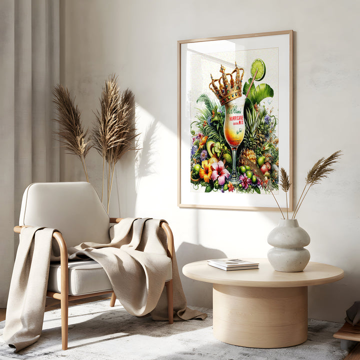 Hurricane Mix Drink Kitchen Wall Art Canvas Print Side View Gold Frame