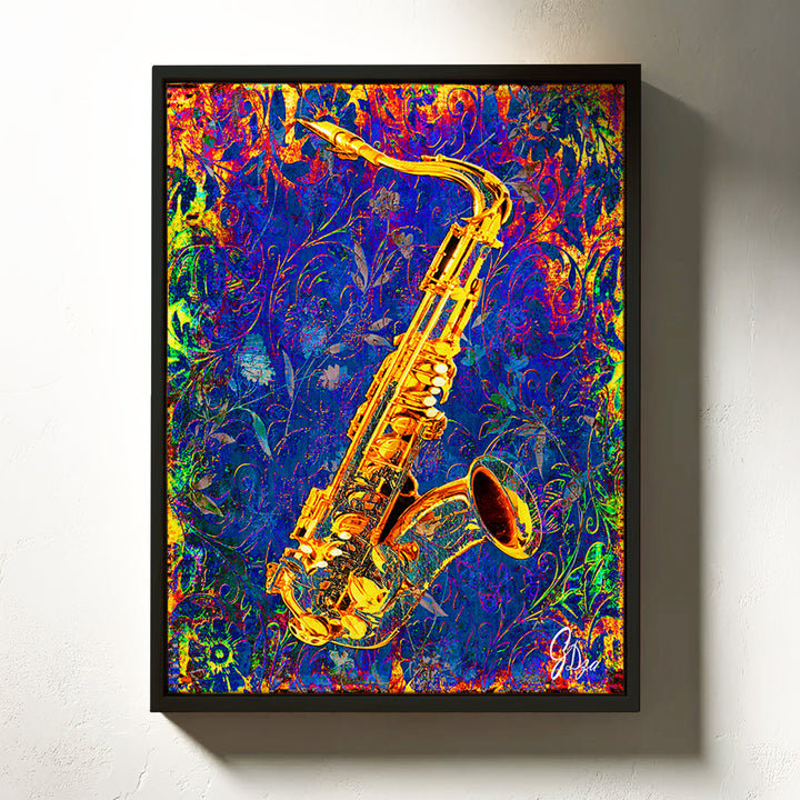 Jay's Saxophone Music Wall Art Canvas Print Front View Floating Frame