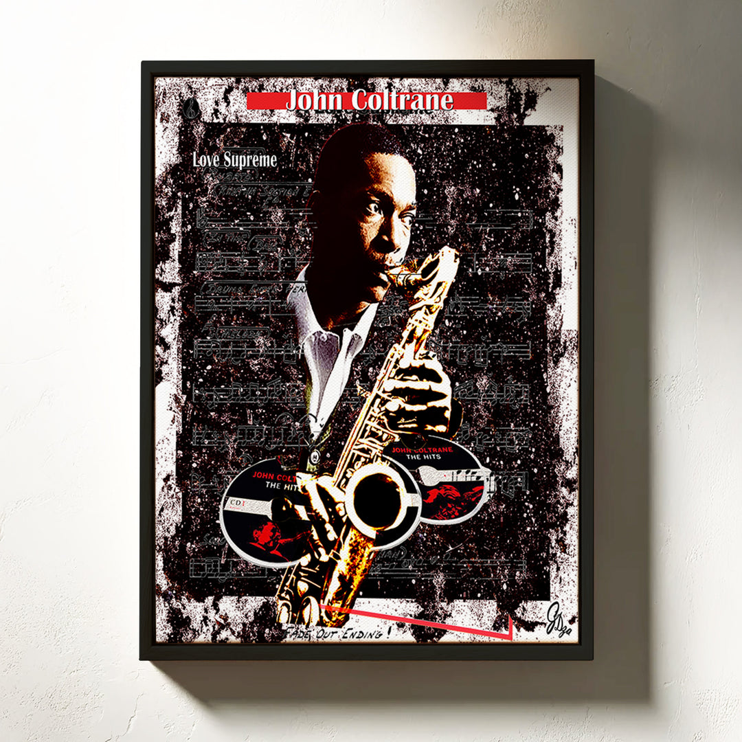John Coltrane Music Wall Art Canvas Print Front View Floating Frame