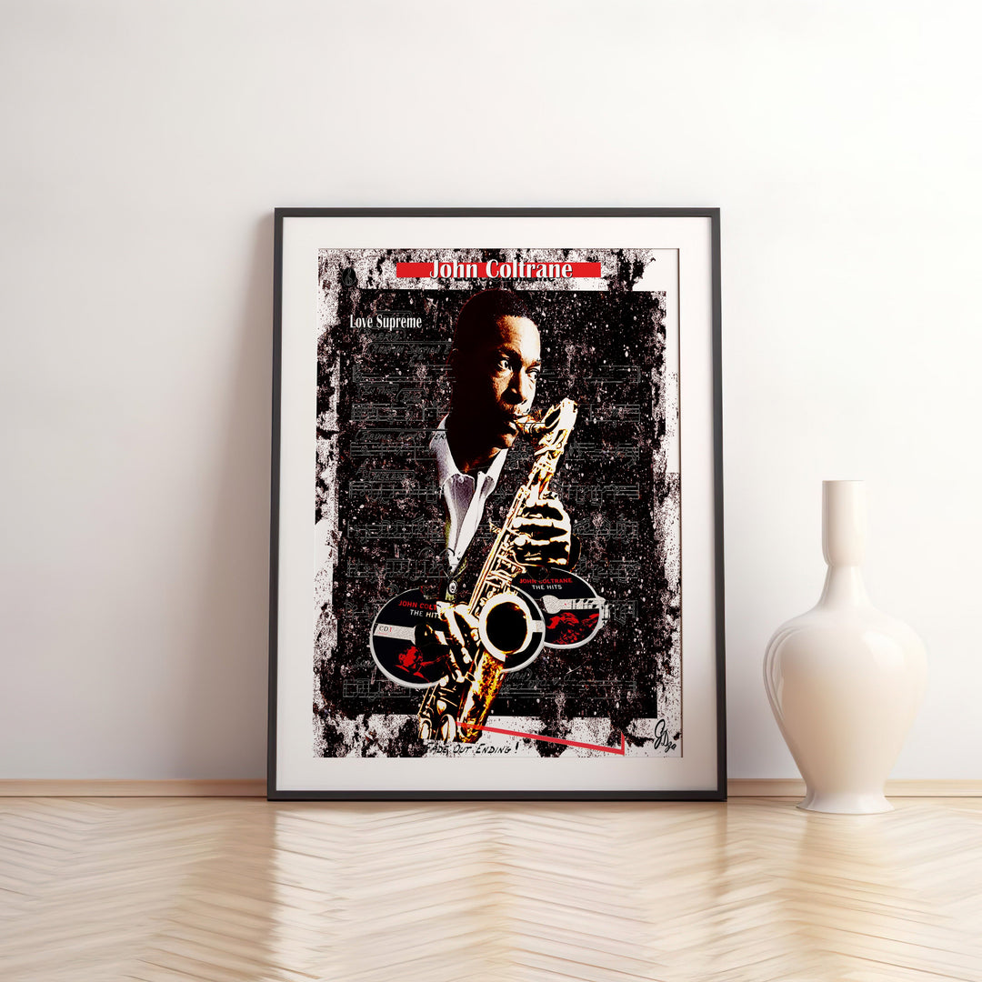John Coltrane Music Wall Art Canvas Print Front View Matted