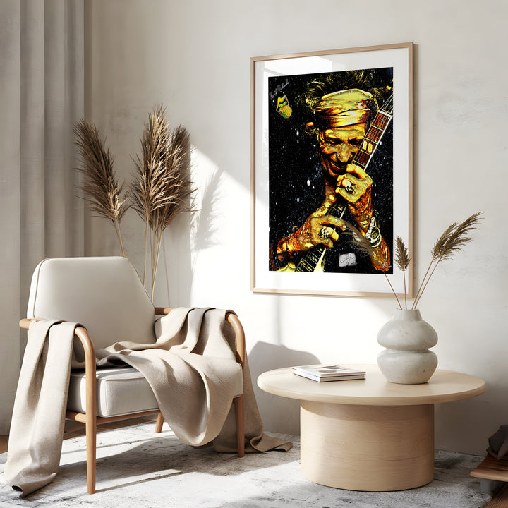 Keith Richards Music Wall Art Canvas Print Side View Gold Frame
