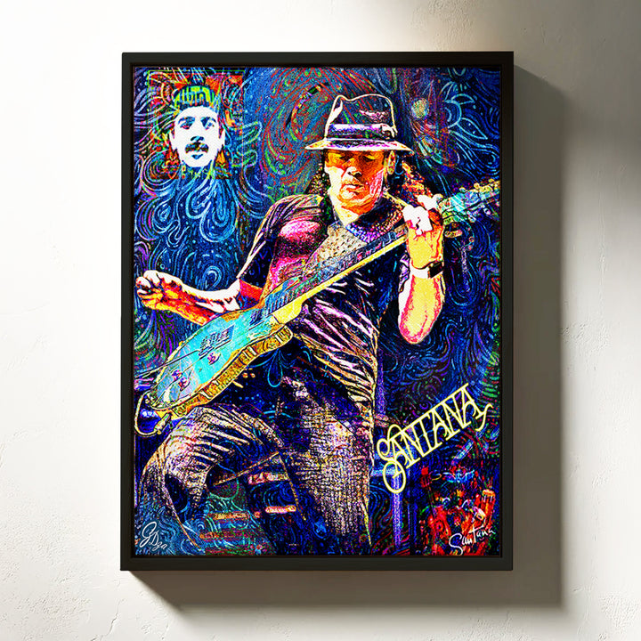 Latin Music legend Carlos Santana Wall Art Canvas Print Front View Floating Frame