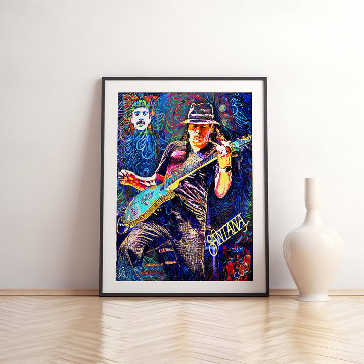 Latin Music legend Carlos Santana Wall Art Canvas Print Front View Matted