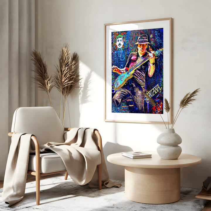 Latin Music legend Carlos Santana Wall Art Canvas Print Side View Gold Frame
