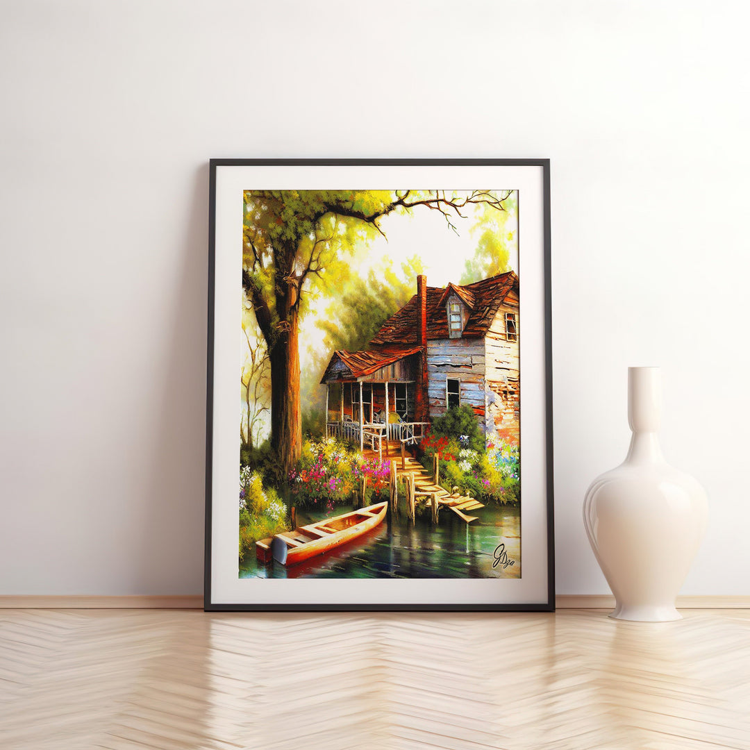 Life in the Louisiana Bayou Wall Art Canvas Print Front View Matted