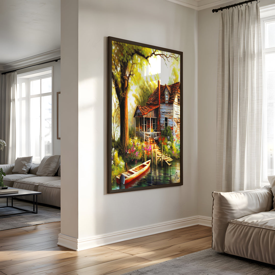 Life in the Louisiana Bayou Wall Art Canvas Print Side View Black Frame