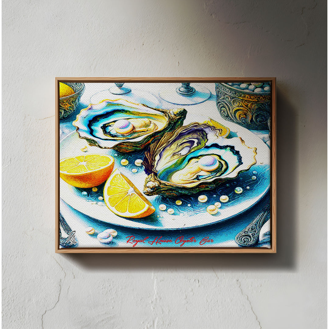 Louisiana Eastern Oysters Kitchen Wall Art Canvas Print Front View Floating Frame
