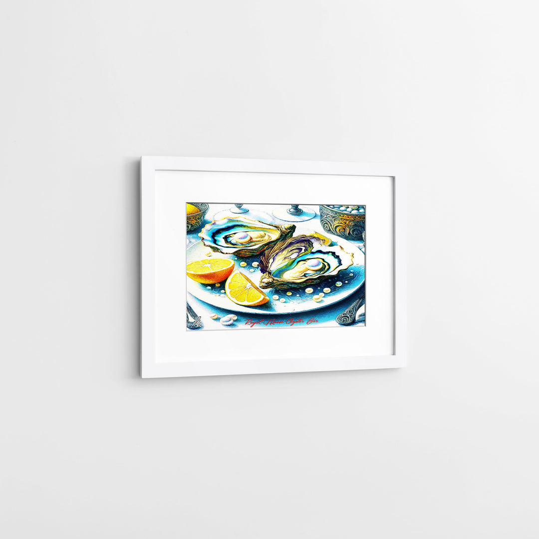 Louisiana Eastern Oysters Kitchen Wall Art Canvas Print Side View White Frame
