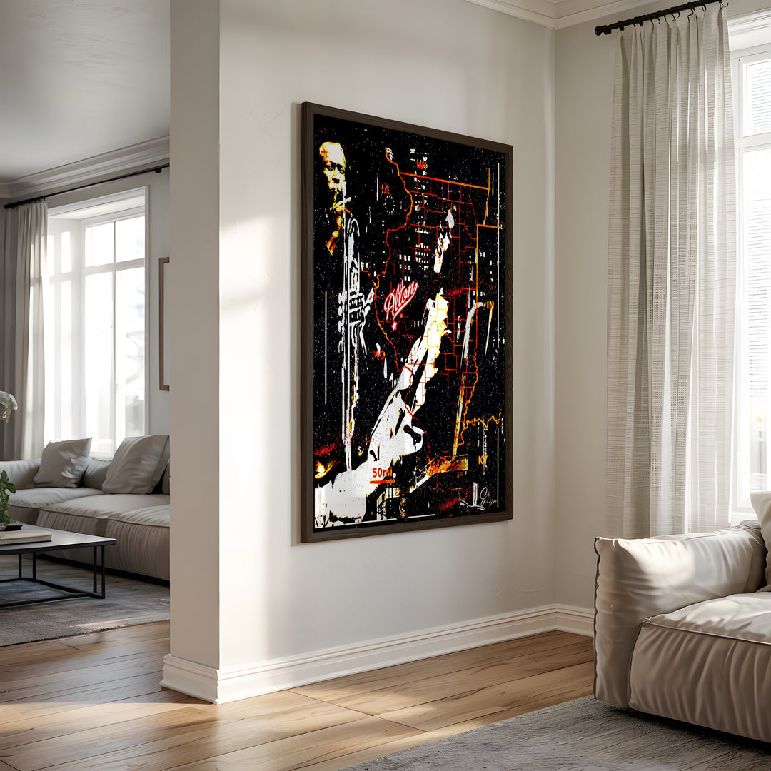 Miles Davis Music Wall Art Canvas Print Side View Black Frame