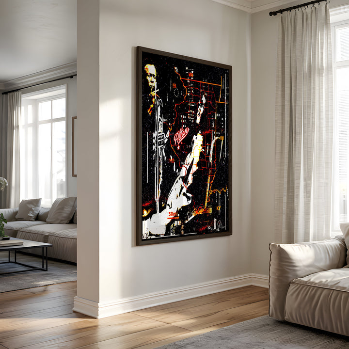 Miles Davis Music Wall Art Canvas Print Side View Black Frame