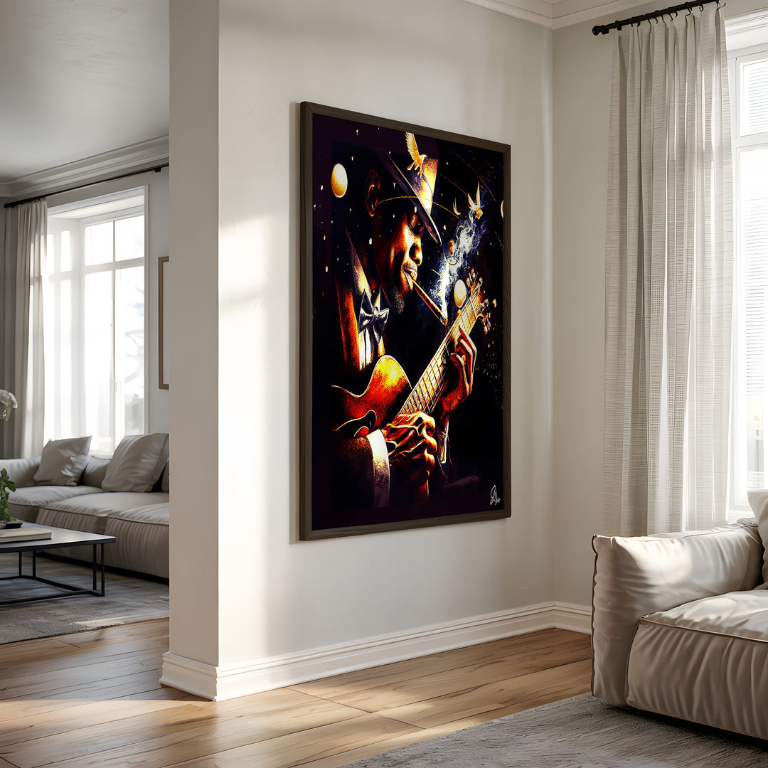 Norman Brown Music Wall Art Canvas Print Side View Black Frame