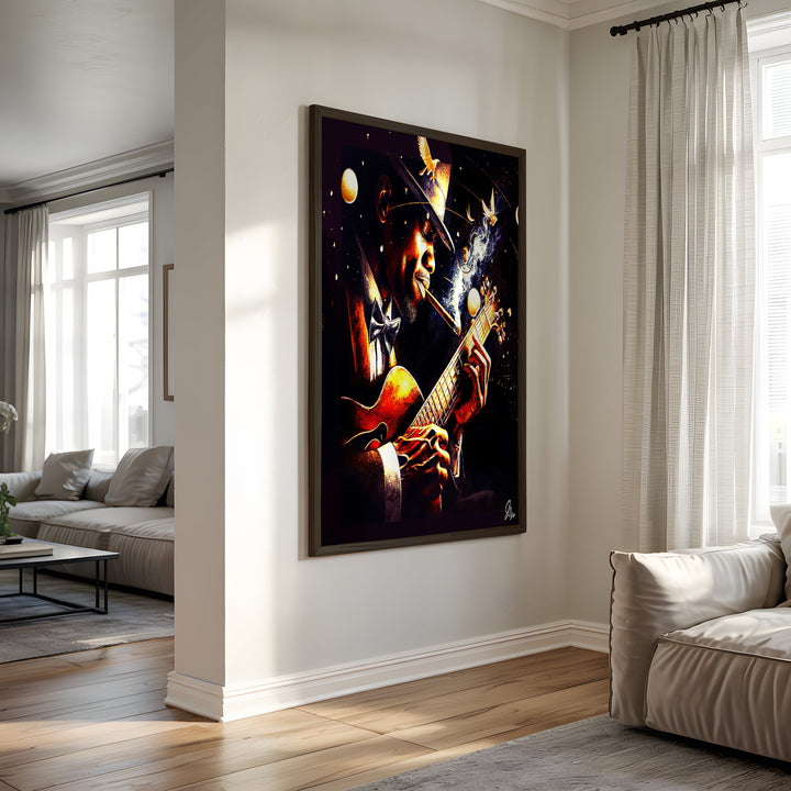 Norman Brown Music Wall Art Canvas Print Side View Black Frame