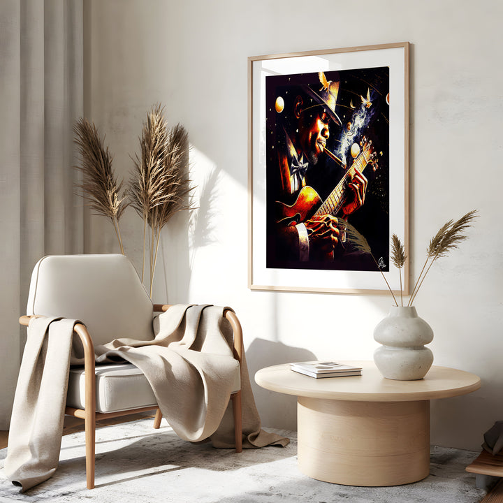 Norman Brown Music Wall Art Canvas Print Side View Gold Frame