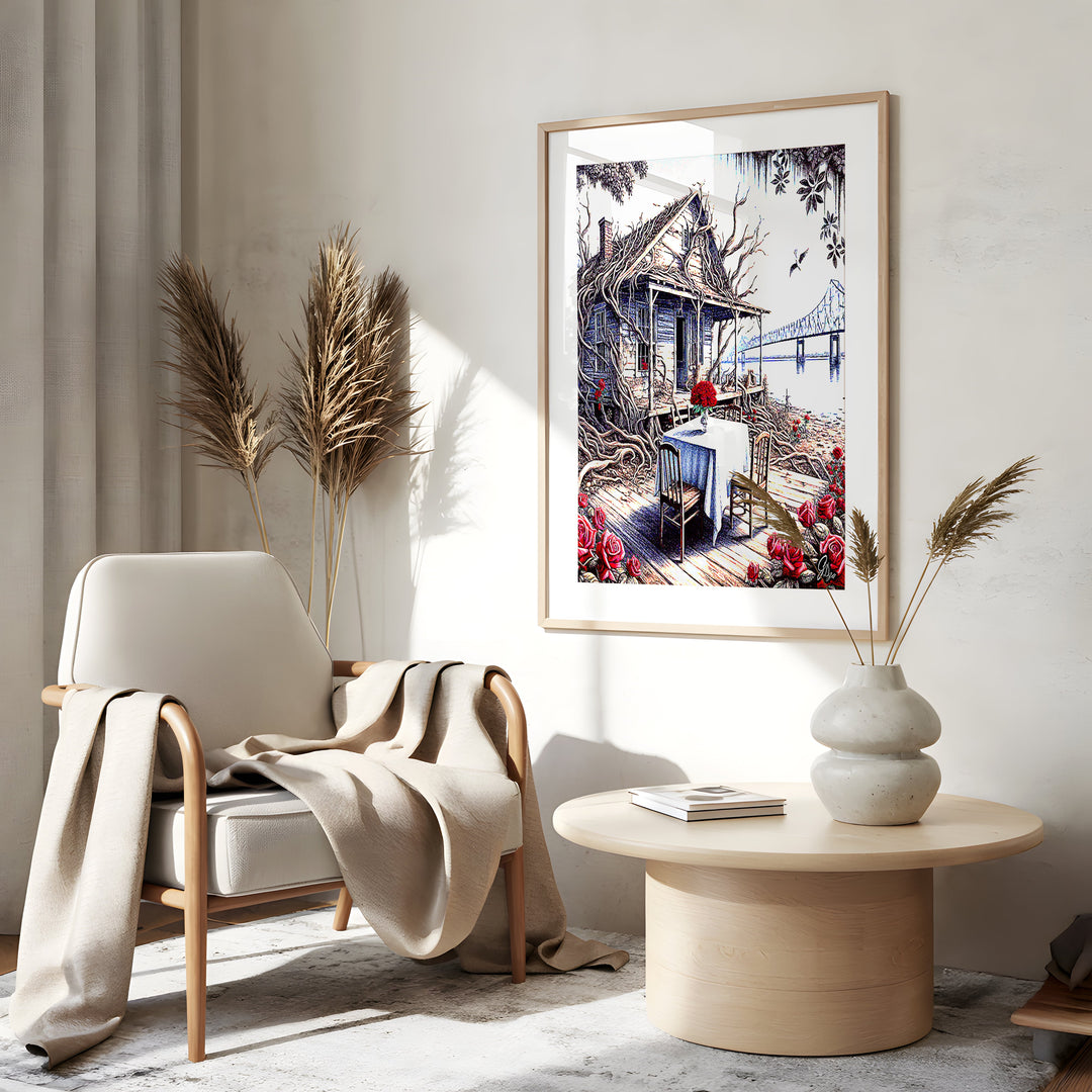 Pointe Coupee Landscape Wall Art Canvas Print Side View Gold Frame