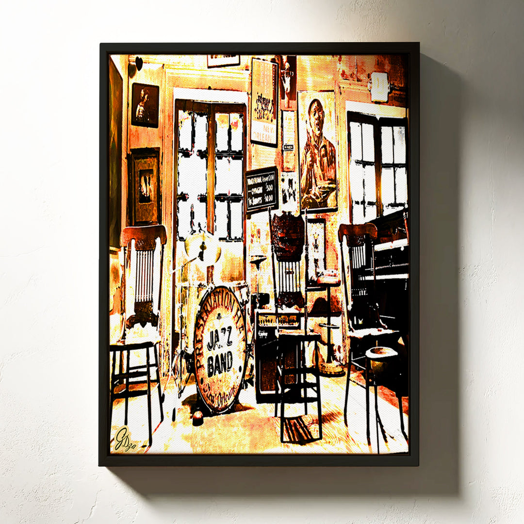 Preservation Hall Series 1 New Orleans Wall Art Canvas Print Front View Floating Frame