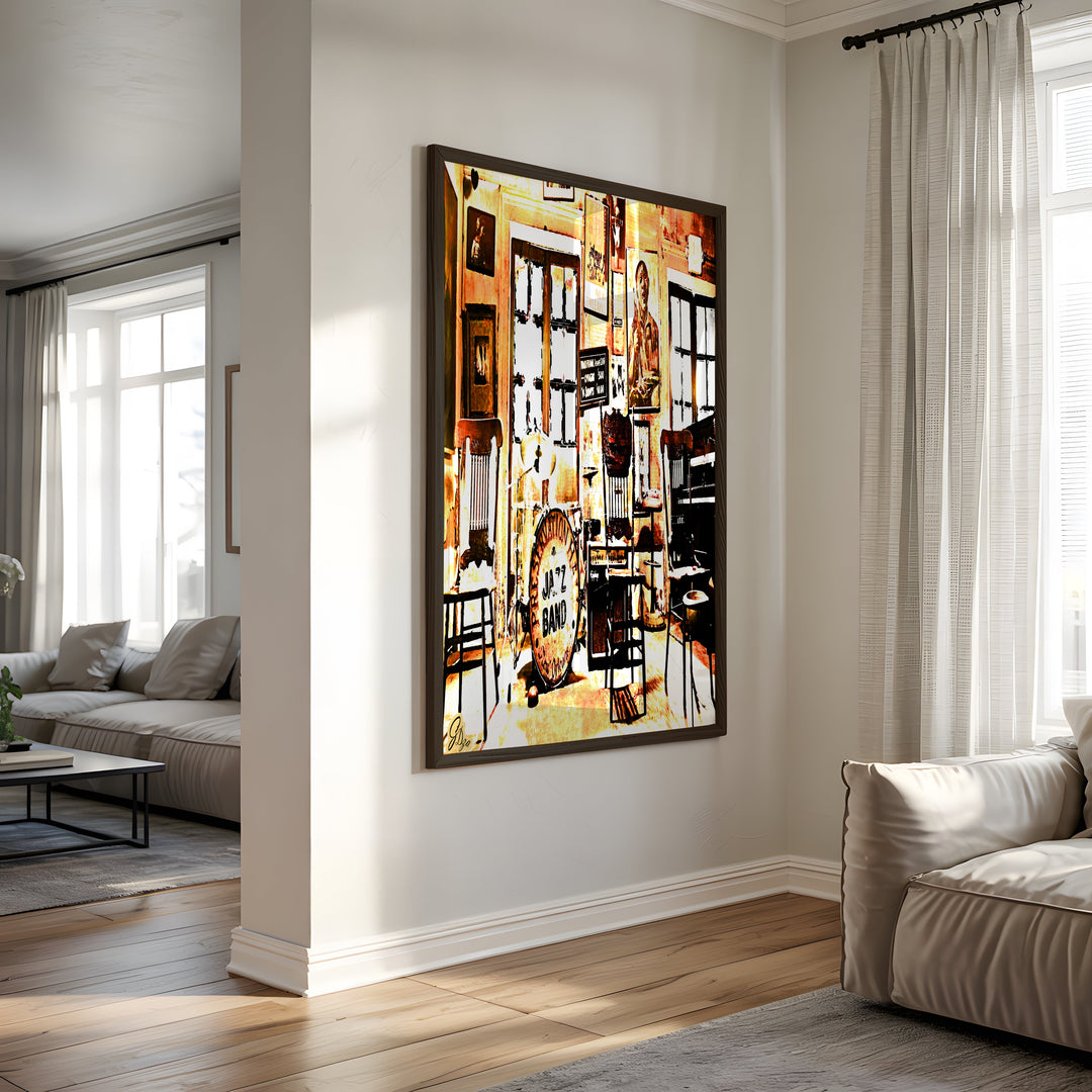 Preservation Hall Series 1 New Orleans Wall Art Canvas Print Front View Black Frame