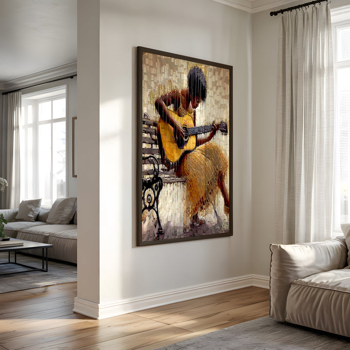 Rainy Day and Sunny Music Wall Art Canvas Print Side View Black Frame