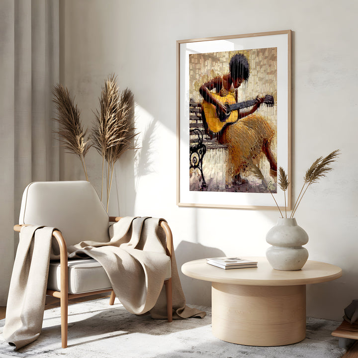 Rainy Day and Sunny Music Wall Art Canvas Print Side View Gold Frame