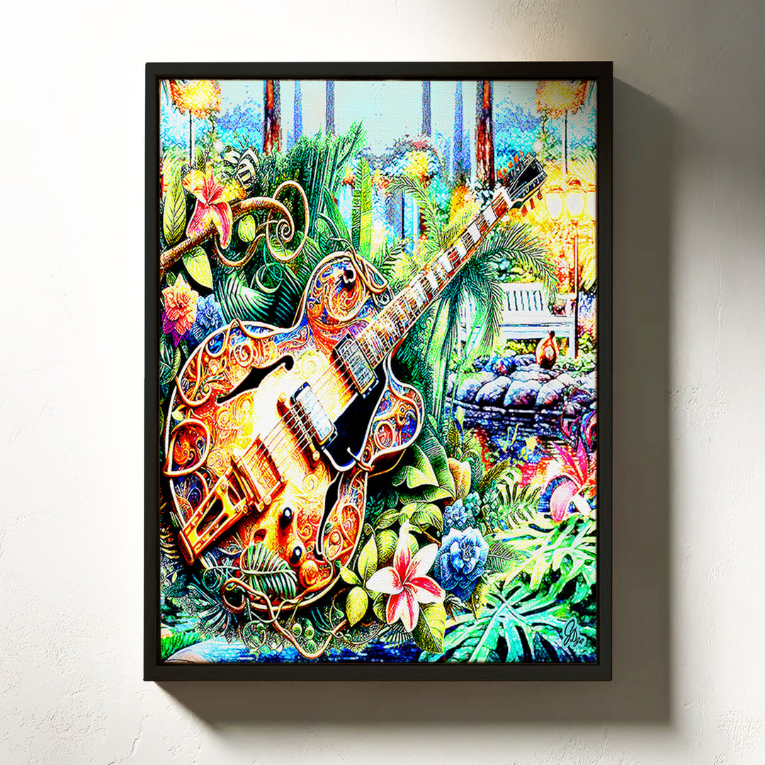 Rhythm in the Garden Music Wall Art Canvas Print Front View Floating Frame