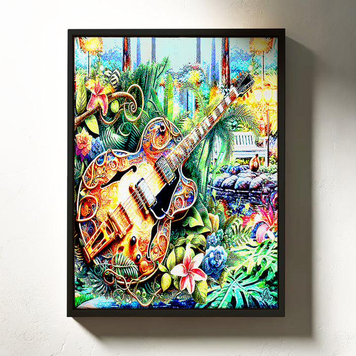 Rhythm in the Garden Music Wall Art Canvas Print Front View Floating Frame