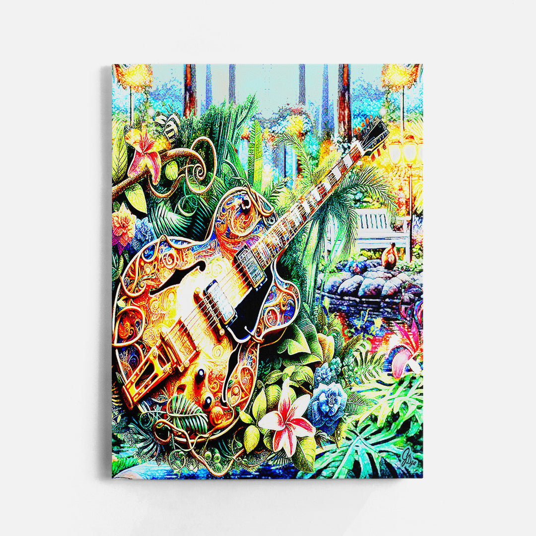 Rhythm in the Garden Music Wall Art Canvas Print Front View Wrapped