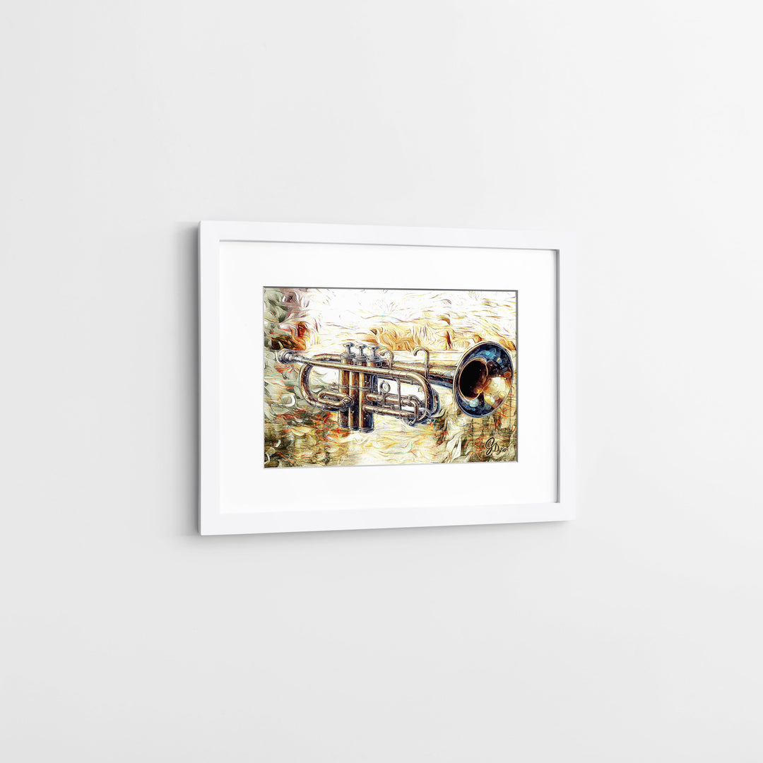 Silk Trumpet Music Wall Art Canvas Print Side View White Frame