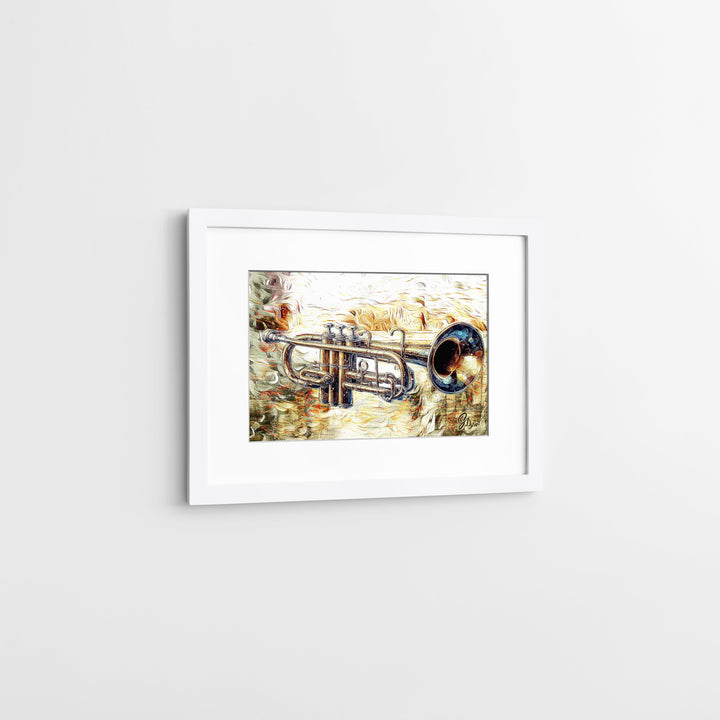 Silk Trumpet Music Wall Art Canvas Print Side View White Frame