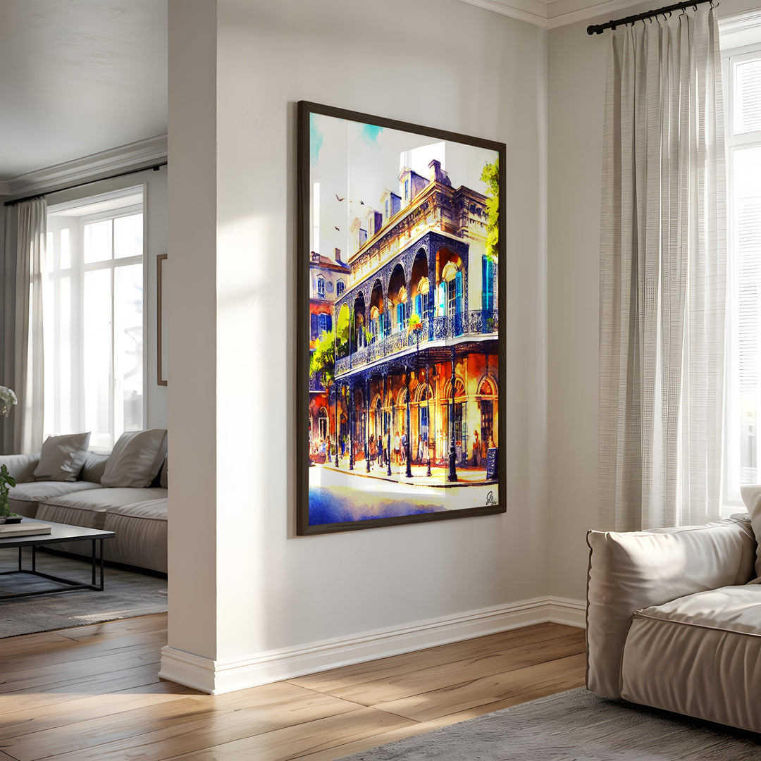 St. Charles Street New Orleans Wall Art Canvas Print Side View Black Frame