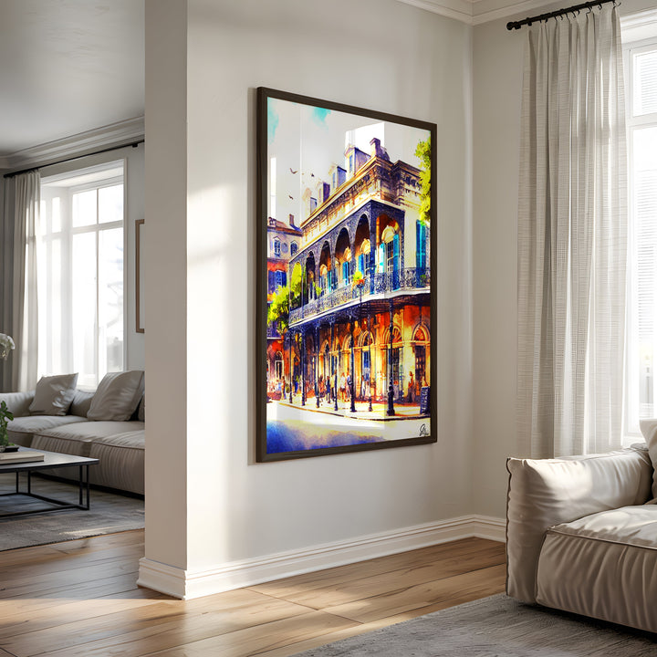 St. Charles Street New Orleans Wall Art Canvas Print Side View Black Frame