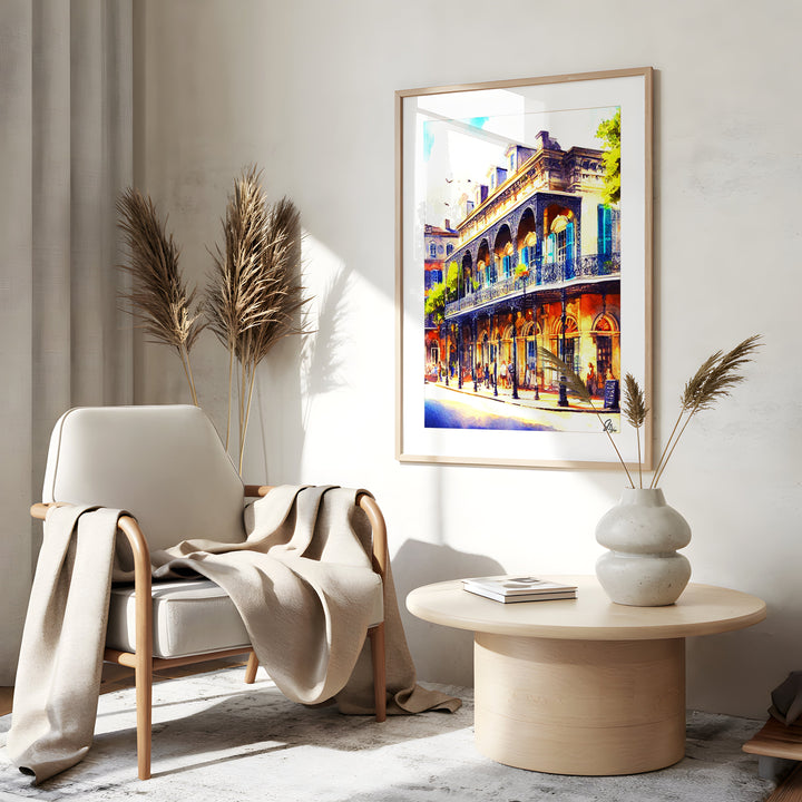 St. Charles Street New Orleans Wall Art Canvas Print Side View Gold Frame