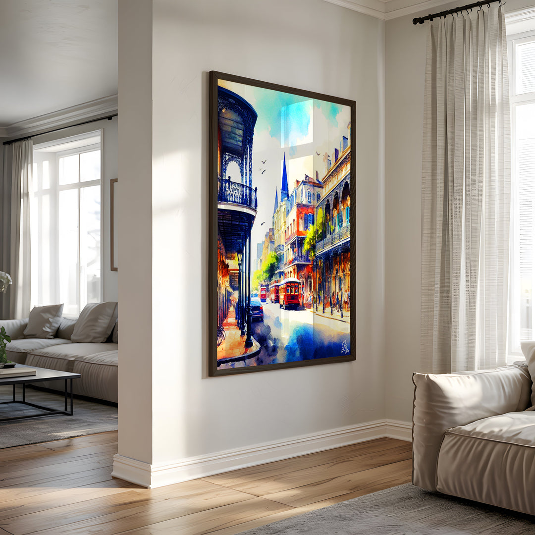 St. Charles Way New Orleans Wall Art Canvas Print Black Frame Side View