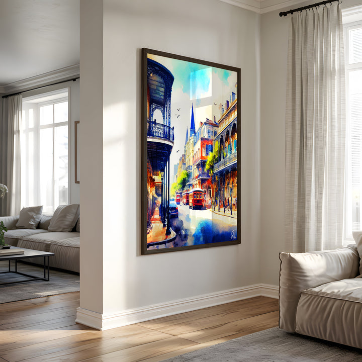 St. Charles Way New Orleans Wall Art Canvas Print Black Frame Side View