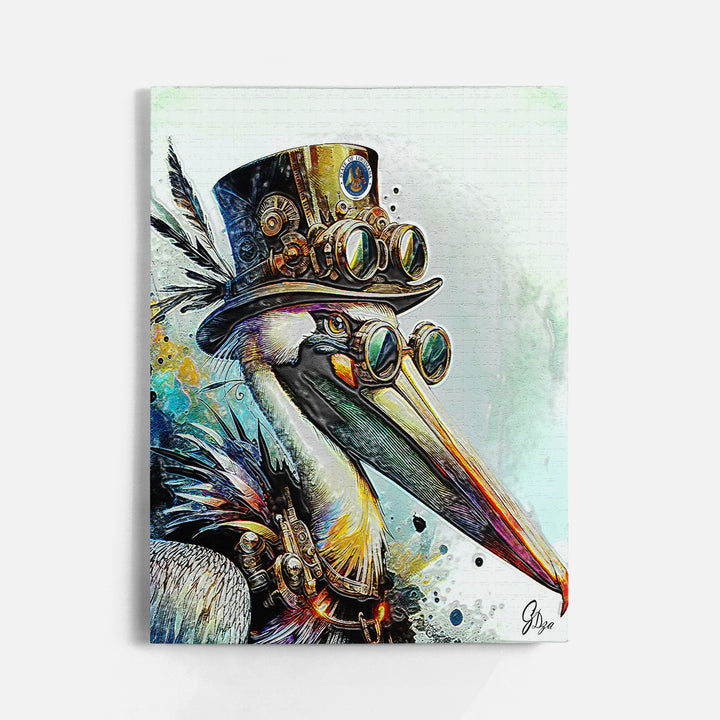 Steampunk Pelican Nautical Wall Art Canvas Print Front View Wrapped