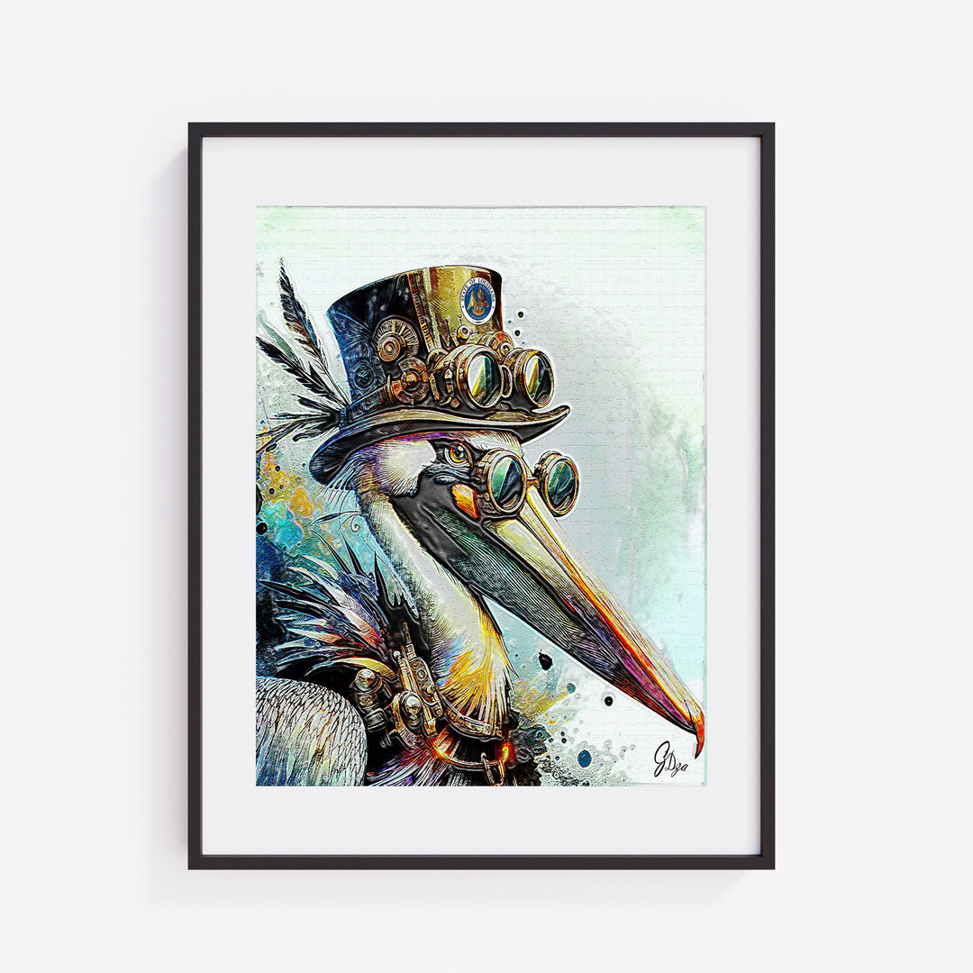 Steampunk Pelican Nautical Wall Art Canvas Print Front View