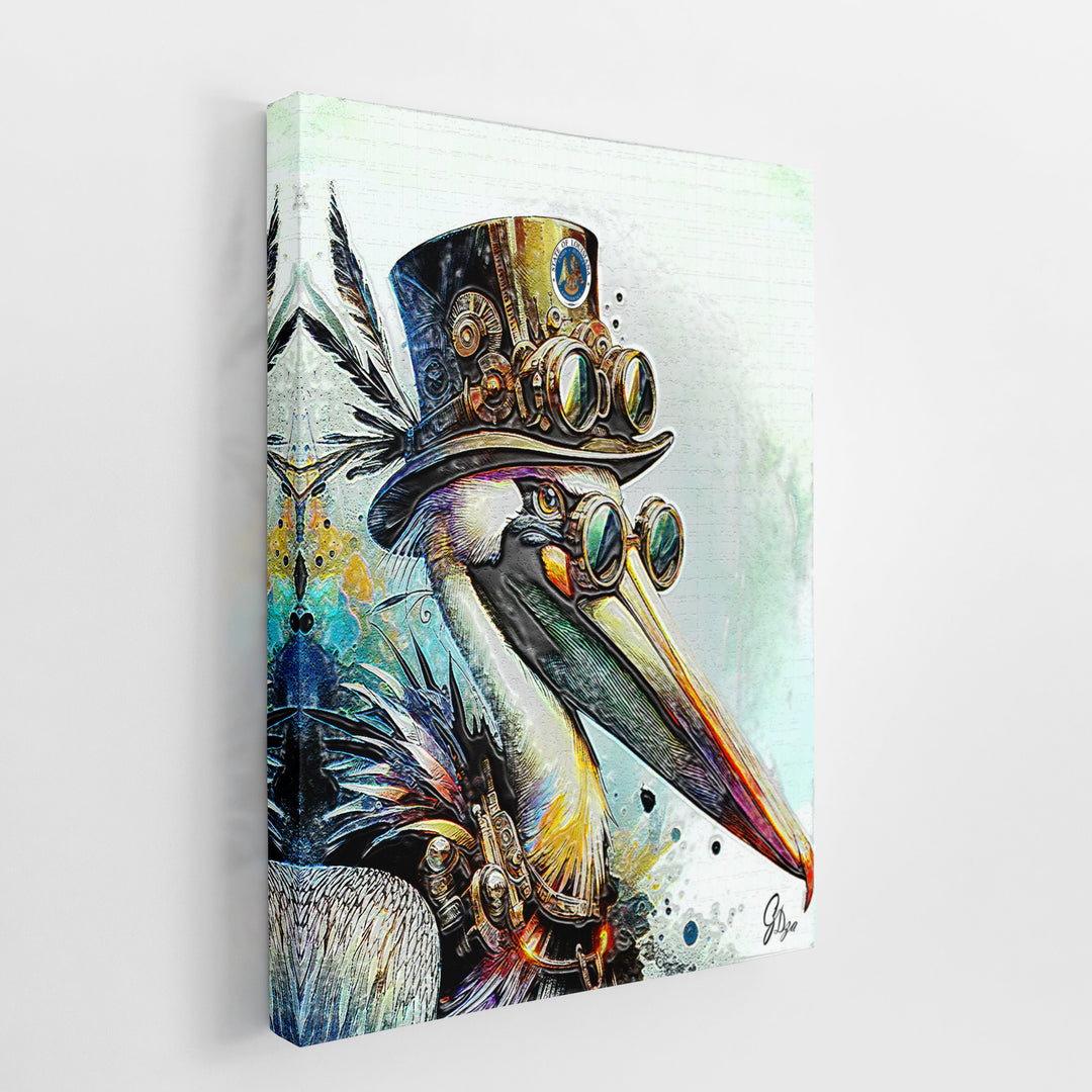 Steampunk Pelican Nautical Wall Art Canvas Print Side View Wrapped