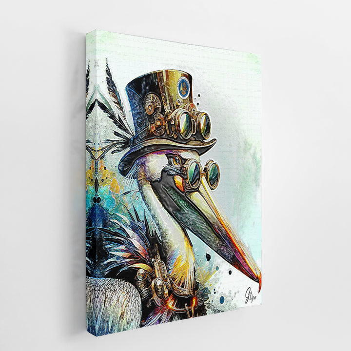 Steampunk Pelican Nautical Wall Art Canvas Print Side View Wrapped