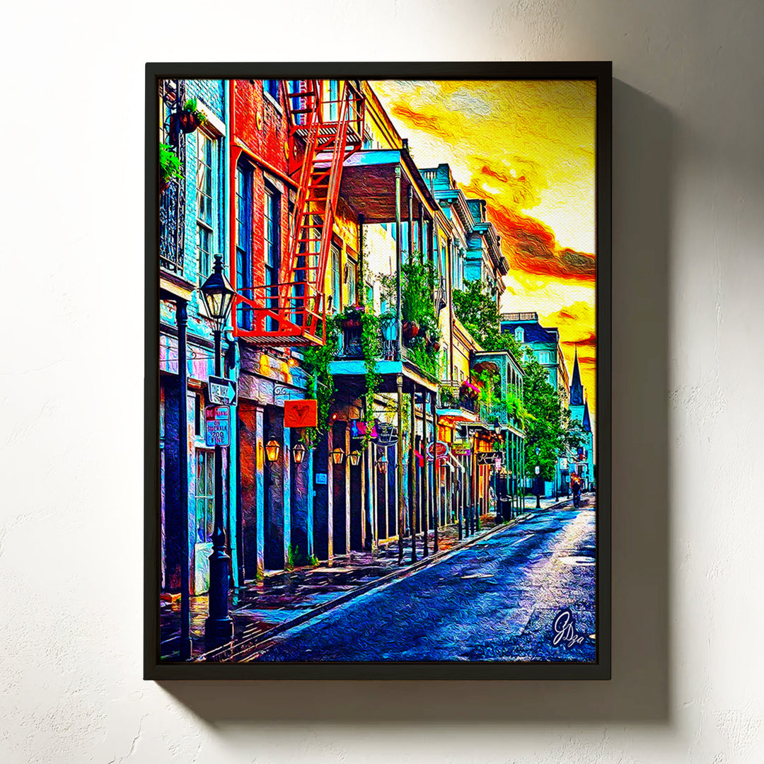 Sunset in the French Quarters New Orleans Wall Art Canvas Print Front View Floating Frame