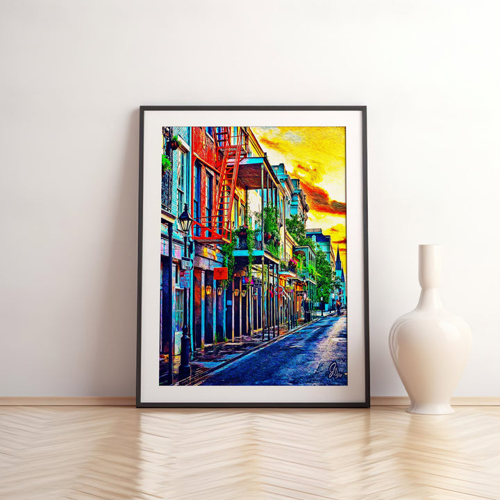 Sunset in the French Quarters New Orleans Wall Art Canvas Print Front View Matted