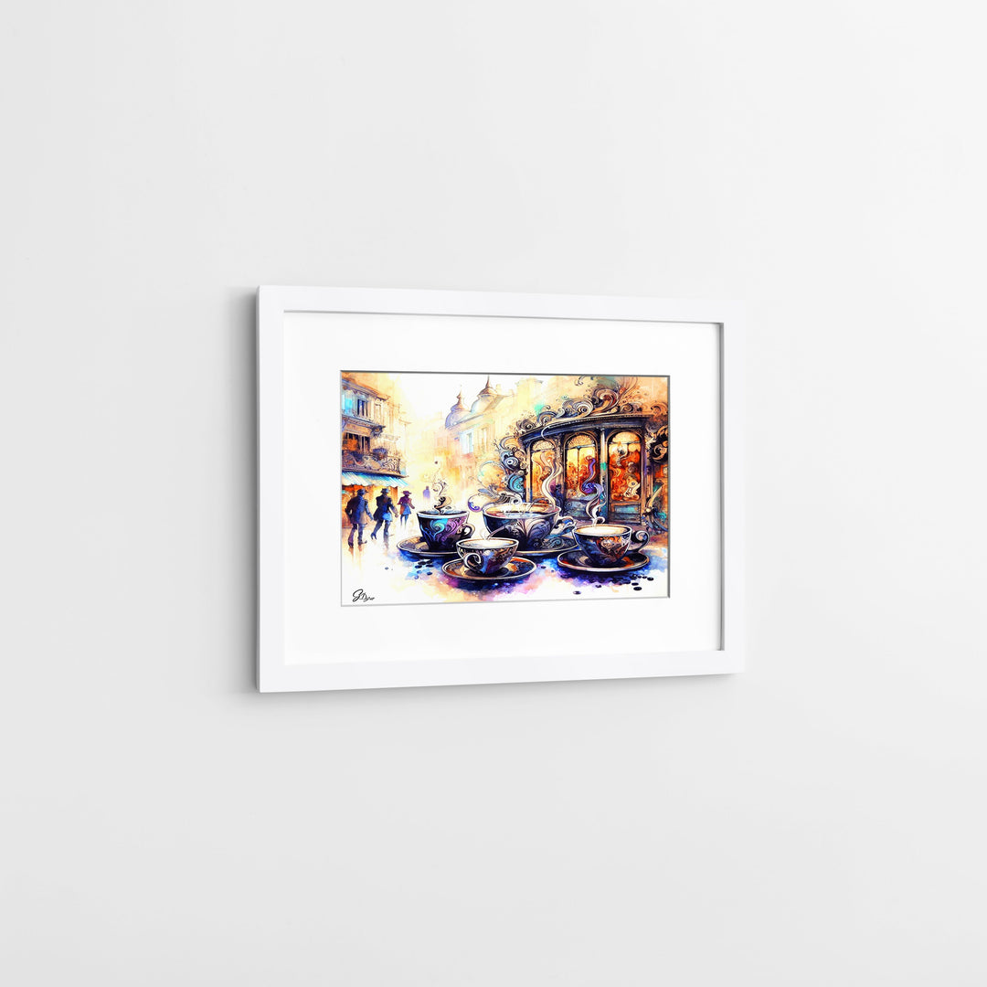 Tea Cups Series 2 Kitchen Wall Art Canvas Print Side View White Frame