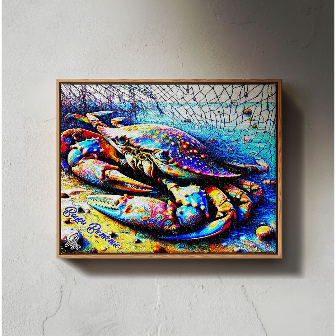 The Blue Crab Kitchen Wall Art Canvas Print Front View Floating Frame