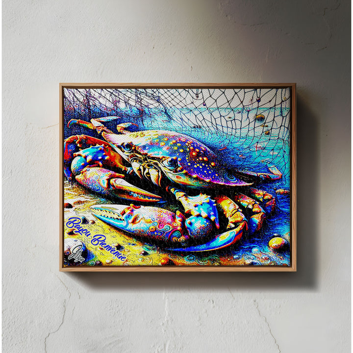 The Blue Crab Kitchen Wall Art Canvas Print Front View Floating Frame