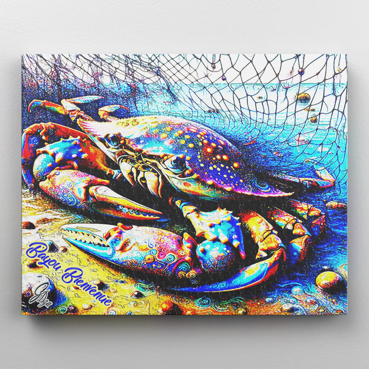 The Blue Crab Kitchen Wall Art Canvas Print Front View Wrapped