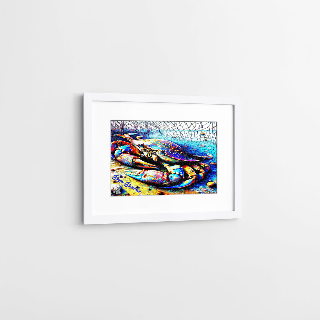 The Blue Crab Kitchen Wall Art Canvas Print Side View White Frame