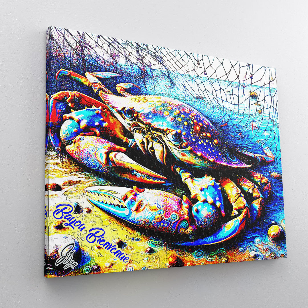 The Blue Crab Kitchen Wall Art Canvas Print Side View Wrapped