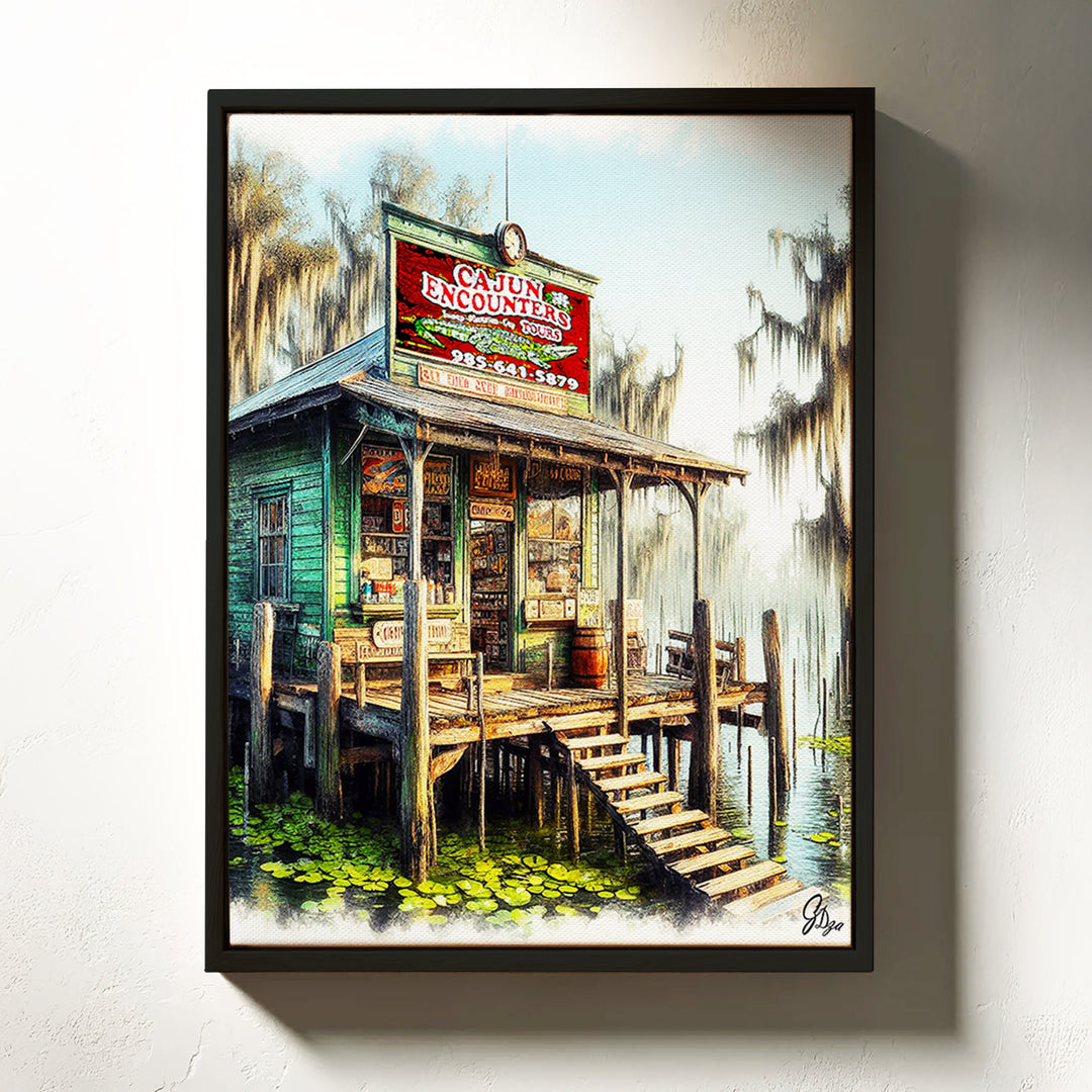 The Cajun Encounters Landscape Wall Art Canvas Print Front View Floating Frame