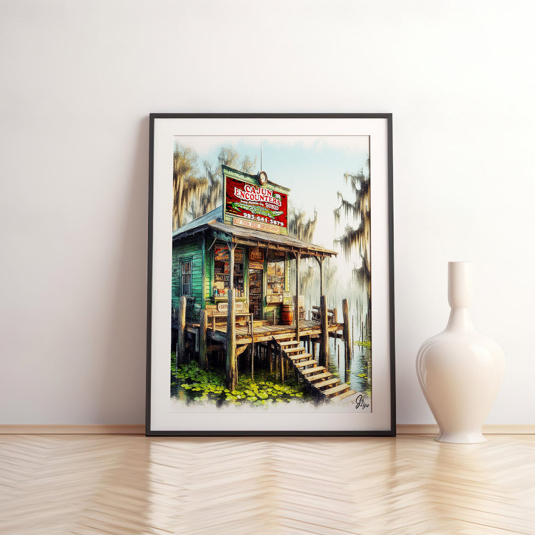 The Cajun Encounters Landscape Wall Art Canvas Print Front View Matted