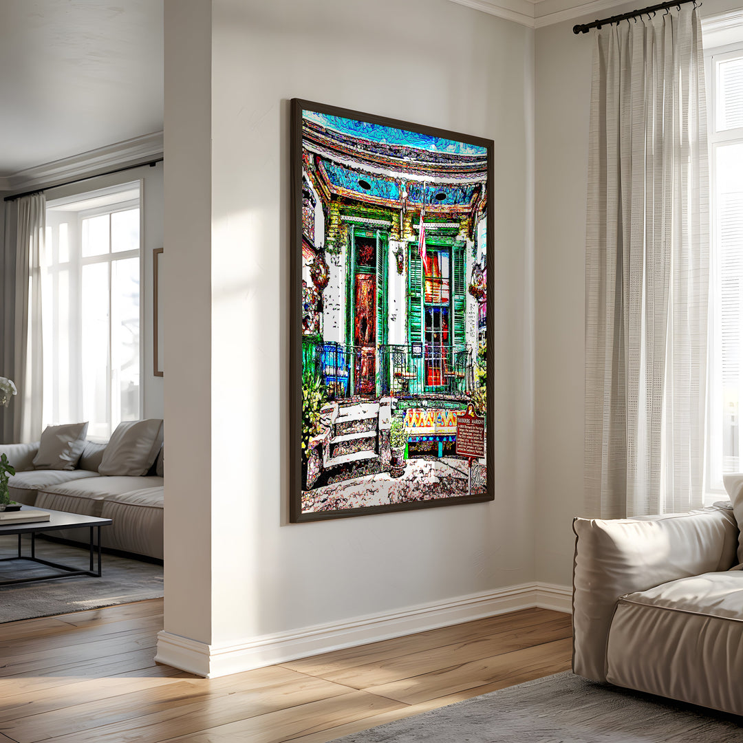 The Offbeat Marigny New Orleans Wall Art Canvas Print Side View Black Frame