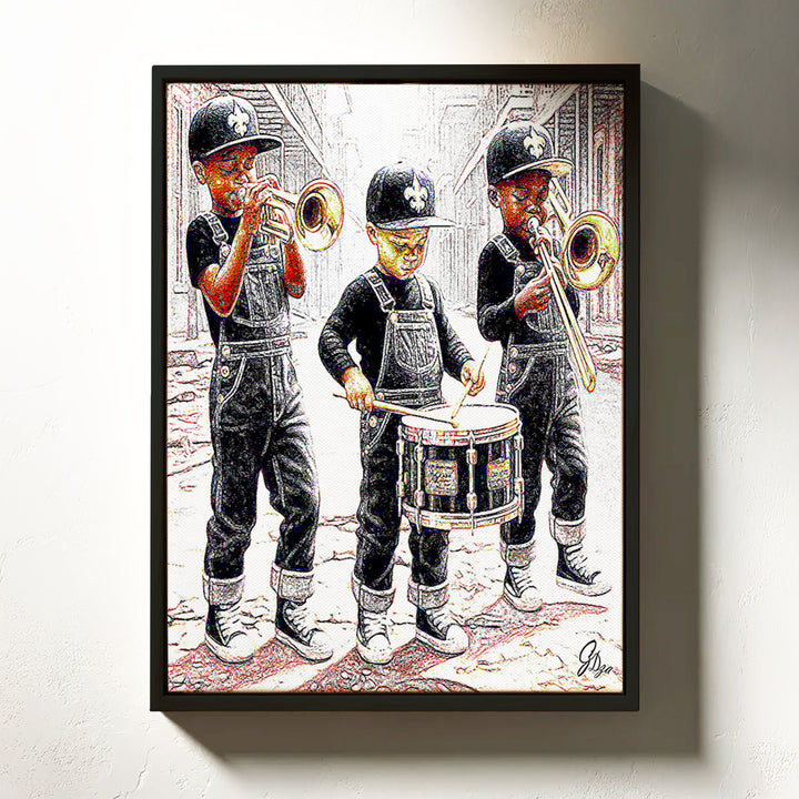Three in the Easy New Orleans Wall Art Canvas Print Front View Floating Frame