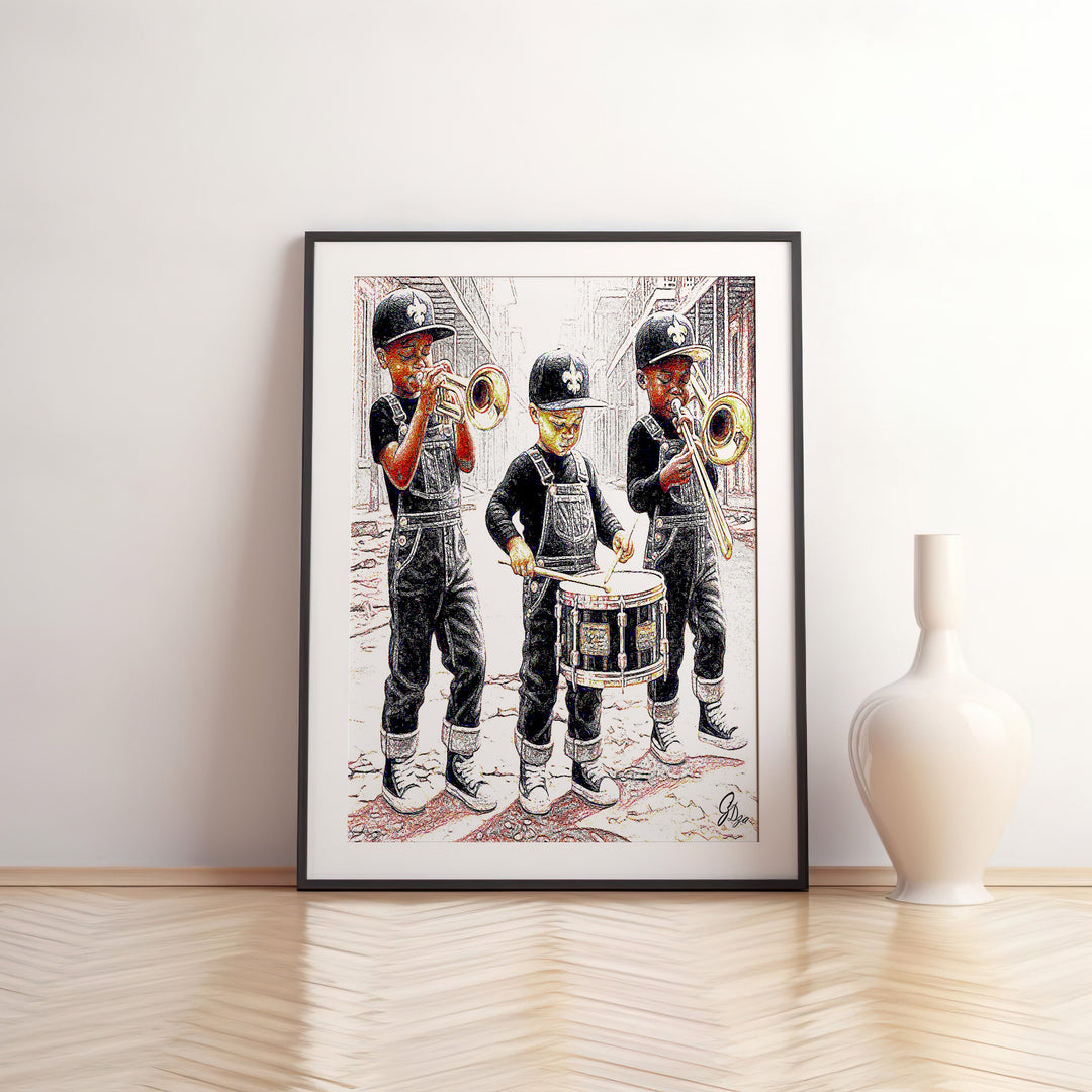 Three in the Easy New Orleans Wall Art Canvas Print Front View Matted
