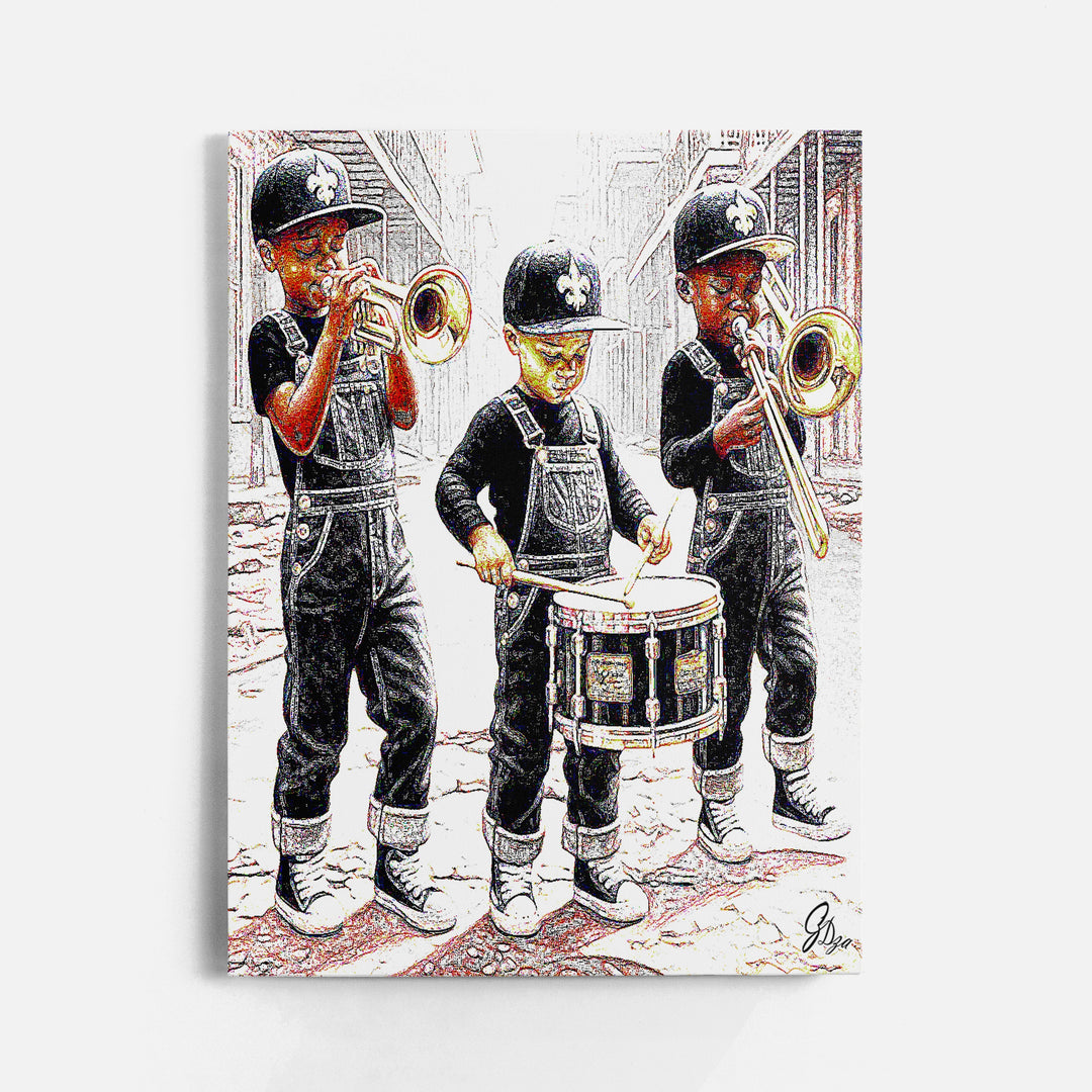 Three in the Easy New Orleans Wall Art Canvas Print Front View Wrapped
